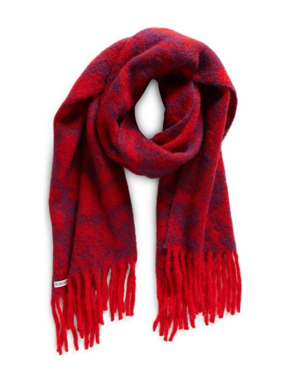 Burberry "Water Rose" Alpaca Mohair Blend Scarf - Pillar Red/Blue NWT $590